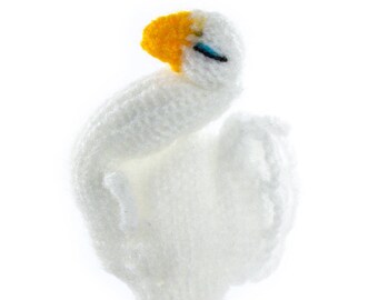 Swan finger puppet puppet theater for playing and learning from wool knitting for children and babies