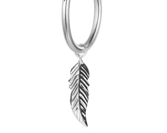 single earrings earrings made of sterling silver 925 with pendant feather lucky charm for women, men and girls