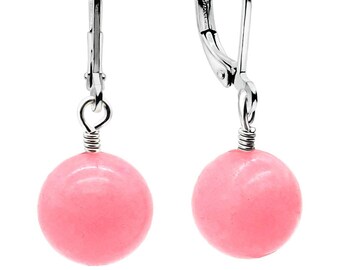 Brisur earrings in 925 sterling silver with stone of love and peace pendant rose quartz gemstone | Earring-sized L= 30 mm.|