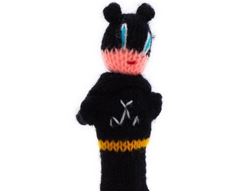 Superhero, finger puppet casperl theatre toy for playing and learning hand knitted from soft wool for baby and children