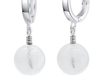 Hoop earrings hinge earrings diameter 12 mm with lucky moonstone gemstone earrings hanging for ladies and girls
