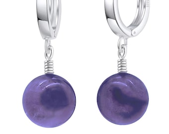 Hoop earrings hinge earrings diameter 12 mm with lucky charm amethyst gemstone earrings hanging for ladies and girls