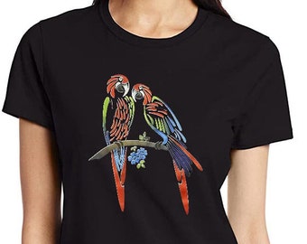 Parrot Women's T-Shirt Short Sleeve Shirt Print Shirt Basic Black, Regular Fit