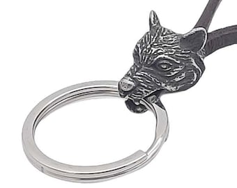 Wolfskopf keychain made of high quality genuine leather and 316L stainless steel.