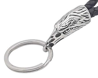 Eagle head pendant keychain braided from high quality and genuine leather and 316L stainless steel