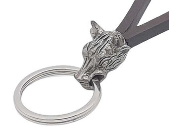 Wolfskopf pendant keychain made of high quality and genuine leather and 316L stainless steel