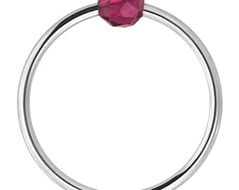 Hoop Piercing Ring thin sterling silver 925 with gemstone rubies Body jewelry ear and nose piercing 10.0 MM