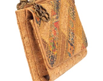 Vegan women's wallet made of natural cork with a patchwork pattern and zipper – compact, charming, and sustainable