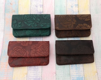 Key case buffalo leather embossed with rose Small key case Purse with 2 key chains - 4 colors of your choice