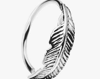 Piercing Ring 925 Sterling Silver Feather Thin Hoop Ear Piercing and Nose Piercing (10.00 mm)