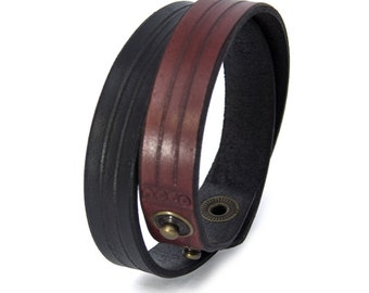 Unisex bracelet wrap bracelet genuine leather black-brown sizes-adjustable 180, 200 and 215 mm, wide: 15 mm.