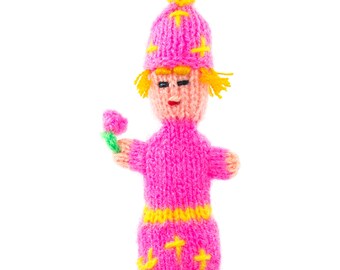 Star man finger puppet theater for playing and learning from wool knits for children and babies
