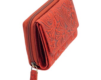 Real leather compact wallet with RFID protection and many credit card slots for women and girls