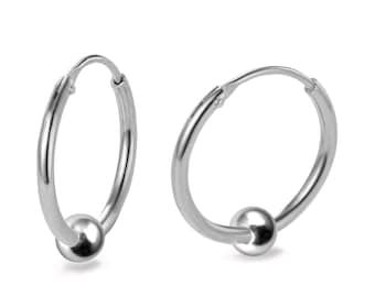 Pair of Hoop Earrings 925 Sterling Silver with Ball