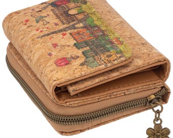 Foldable vegan cork wallet with Paris motif – sustainable, charming & with many compartments for cards, notes and coins
