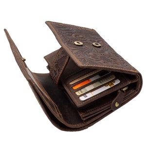 Geldbörsen oder Geldbeutel aus echt Büffelleder Kompakt mit besonderes vielen Kreditkartenfächer. Dunkelbraun Bild 5