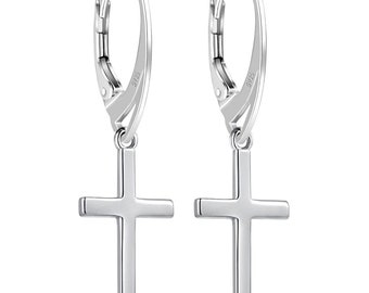 Brisur earrings with cross made of Sterling silver 925 for women and girls L= 35.0 mm