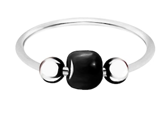 Piercing Ring 925 Sterling Silver Thin Hoop Ear Piercing and Nose Piercing Diameter 10 mm (Ball Closure) Black Color.