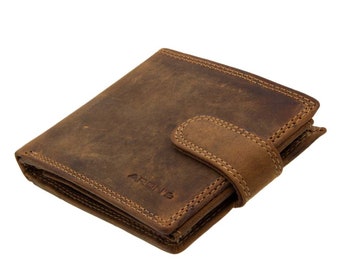 Wallet, men's wallet made of genuine buffalo leather with many credit card compartments in brown color