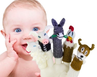 Discount. Children's stories. Finger puppet for playing and learning from wool knitting for children and babies