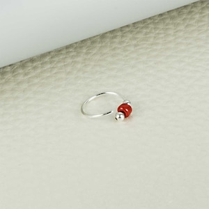 Piercing Ring 925 Sterling Silver Thin Hoop Ear Piercing and Nose Piercing Diameter 10 mm (Ball Closure) Red.