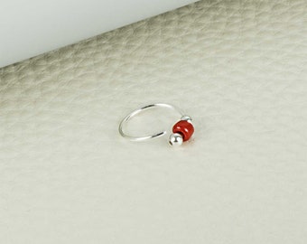 Piercing Ring 925 Sterling Silver Thin Hoop Ear Piercing and Nose Piercing Diameter 10 mm (Ball Closure) Red.