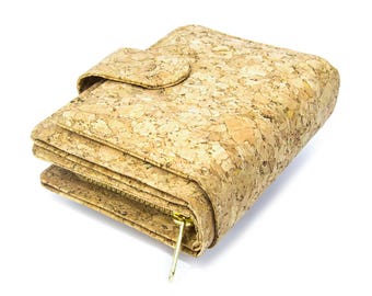 MarBello Vegan Small Wallet Purse made of cork with many credit card slots for women and girls