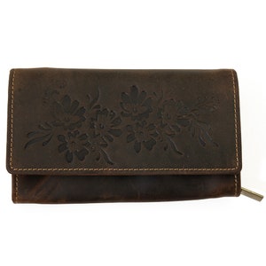 Damenbrieftaschen oder Portemonnaies aus echtem Leder, kompakt mit vielen Fächern für Kreditkarten und Dokumente.