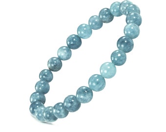 Gemstone Aquamarine Bracelet Yoga Stone Bracelets for Women, Men and Girls Stretch and Elastic Adjustable Light/Dark Natural Color