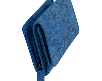 Women's wallet/purse made of nappa leather with RFID protection, blue, 12x8x2.5 cm, 9 card slots, coin compartment