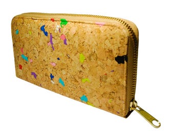 MarBello vegan ZIP wallet purse travel wallet made of cork with many credit card slots for women and girls