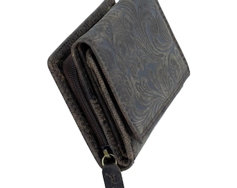 Women's wallet/purse made of nappa leather with RFID protection, dark brown, 12x8x2.5 cm, 9 card slots, coin compartment