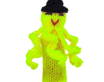 Yellow octopus finger puppet puppet theater for playing and learning from wool knits for kids and babies