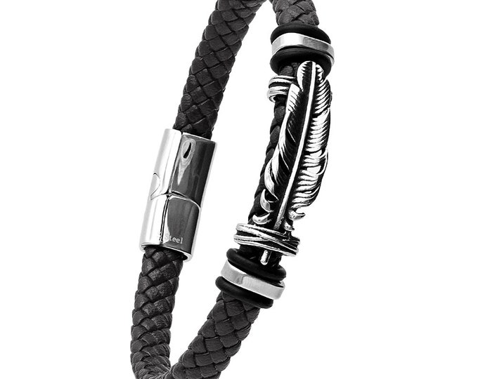Rocker Men's Jewelry Braided genuine leather strap with spring and magnetic closure