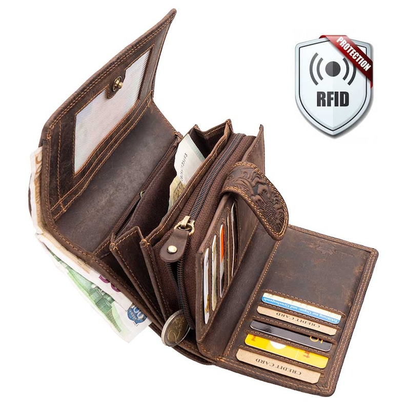 Geldbörsen oder Geldbeutel aus echt Büffelleder Kompakt mit besonderes vielen Kreditkartenfächer. Dunkelbraun Bild 6
