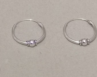 Pair of earring hoop earrings 925 sterling silver with ball