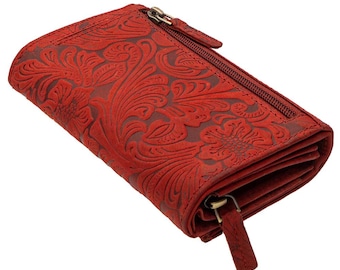 Women's wallets, purses or billfolds made of genuine buffalo leather with RFID protection, compact with many credit card slots.