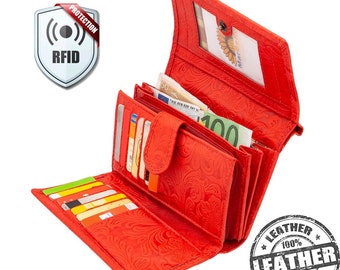 Women's travel bag purses or purses made of real leather with RFID protection Compact with many credit card slots