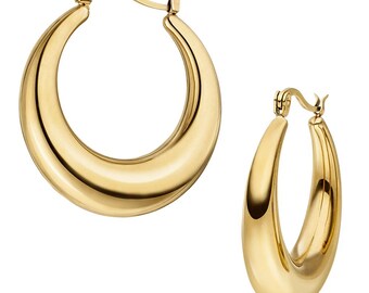 Hoop earrings thick stainless steel 316L high gloss polished and 24k gold plated for women and girls diameter 23.0 mm