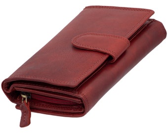 Wallet or travel bag purse with RFID protection made of genuine leather special with many credit card slots for women in red color