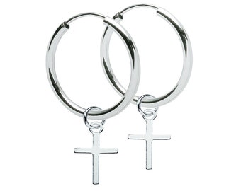 Earrings Hoop earrings with cross in sterling silver 925 for women, men and girls