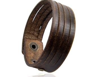 Men's Bracelet Genuine Leather Antique Brown Wide: 20 mm.