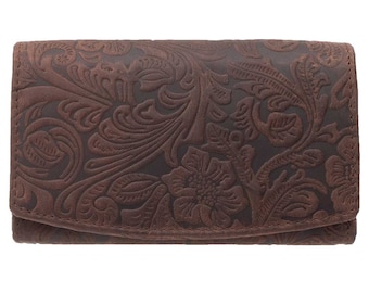 Ladies wallet and purse or purse made of genuine buffalo leather with RFID protection Compact with lots of credit card slots