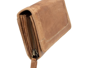 Women's wallets or purses made of genuine leather with RFID protection, large and compact with many credit card slots