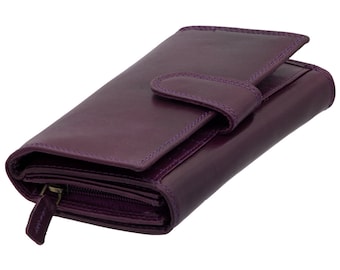Wallet or travel bag purse with RFID protection made of genuine leather special with many credit card slots for women in purple color