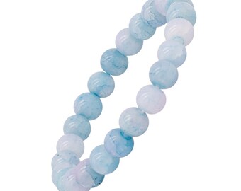 Unisex Yoga Stone Bracelet Made of Light Blue Agate Stone Gemstone Stretch and Elastic-Adjustable