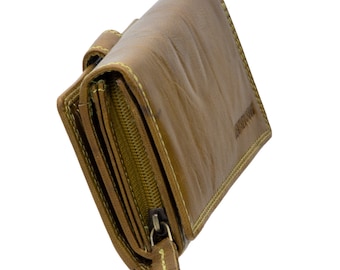 Wallet or travel bag with RFID protection made of genuine leather, special with many credit card slots for women in olive green color