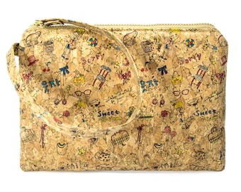 Vegan zippered bag, mouthguard bag, document bag, A5, cork, lining reinforced, for women and girls