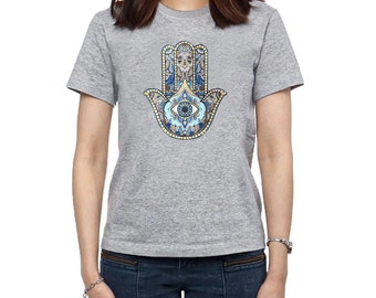 Women's T-Shirt Short Sleeve Shirt Yoga Spiritual Hand of Fatima Print Shirt Basic Regular Fit for Women and Girls Grey