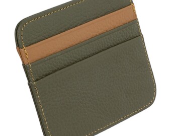 RFID card case genuine leather olive green – 6 card slots, 1 bill compartment, slim card holder 11×9×0.5 cm